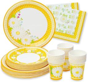 img 4 attached to 🌸 24-Piece Royal Magnolia Floral Party Supplies: Daisy Paper Plates (7 and 9 Inch), Paper Napkins, and Party Cups - Disposable Flower Theme Dinnerware Set for Birthday, Baby Shower, Bachelorette Party