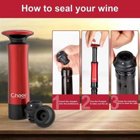 img 2 attached to 🍷 Cheer Moda Wine Stopper - Wine Saver Set with Air Pump, Vacuum Bottle Sealer and 2 Reusable Stoppers - Red