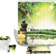 enchanting zen garden theme decor: japanese design 16-piece bathroom mat set with shower curtain, relaxing bamboos, candles, bath mat, contour mat, toilet cover, and 12 hooks (zen garden) logo