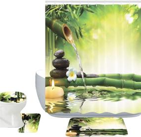 img 4 attached to Enchanting Zen Garden Theme Decor: Japanese Design 16-Piece Bathroom Mat Set with Shower Curtain, Relaxing Bamboos, Candles, Bath Mat, Contour Mat, Toilet Cover, and 12 Hooks (Zen Garden)