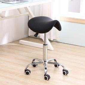 img 3 attached to KKTONER Black PU Leather Rolling Saddle Stool - Swivel, Adjustable, and with Wheels - Ideal Salon Chair