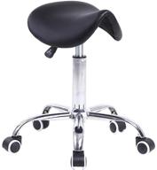 kktoner black pu leather rolling saddle stool - swivel, adjustable, and with wheels - ideal salon chair logo