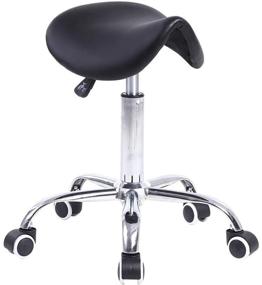 img 4 attached to KKTONER Black PU Leather Rolling Saddle Stool - Swivel, Adjustable, and with Wheels - Ideal Salon Chair