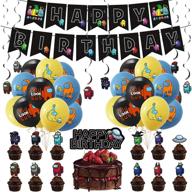 🎉 complete among us party supplies for kids birthday: balloons, cake/cupcake toppers, stickers & more! логотип