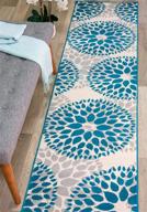 🌸 blue modern floral circles design runner rug - 2ft x 10ft - rugshop logo