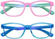 👓 ahxll kids blue light blocking glasses 2 pack: anti eyestrain & uv protection for boys & girls age 3-9 (pink green+transparent blue) logo