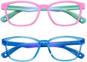 img 4 attached to 👓 AHXLL Kids Blue Light Blocking Glasses 2 Pack: Anti Eyestrain & UV Protection for Boys & Girls Age 3-9 (Pink Green+Transparent Blue)