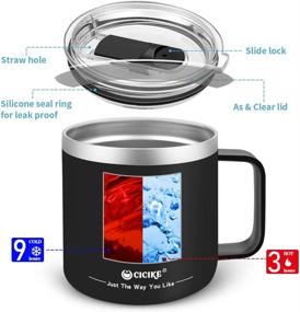 img 2 attached to Cicike Insulated Coffee Mug: 14oz Stainless Mug with Lid and Handle – Keep Drinks Hot for 3 Hours, Cold for 9 – Ideal Travel and Camping Gift for Men and Women