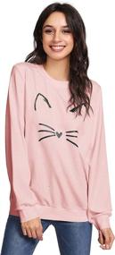 img 1 attached to 🐱 ROMWE Women's Lightweight Cat Print Sweatshirt: Long Sleeve, Casual Pullover Shirt