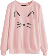 🐱 romwe women's lightweight cat print sweatshirt: long sleeve, casual pullover shirt logo