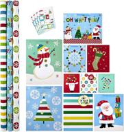 🎁 набор для упаковки подарков на рождество hallmark, семейный - 3 рулона упаковочной бумаги, 10 разнообразных подарочных сумок, 32 наклейки с ярлыками для подарков логотип