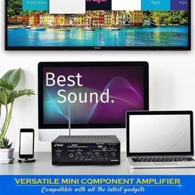 img 2 attached to 🎵 Pyle Bluetooth Mini Blue Series Home Audio Amplifier - Compact Desktop Home Theater-Stereo Amplifier Receiver with USB Charge Port - Pager & Mixer Karaoke Modes - Mic Input (40 Watt x 2) - PTA22BT: The Perfect Amplifier for Home Audio and Karaoke Entertainment