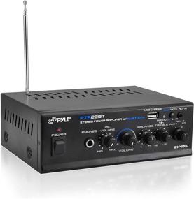 img 4 attached to 🎵 Pyle Bluetooth Mini Blue Series Home Audio Amplifier - Compact Desktop Home Theater-Stereo Amplifier Receiver with USB Charge Port - Pager & Mixer Karaoke Modes - Mic Input (40 Watt x 2) - PTA22BT: The Perfect Amplifier for Home Audio and Karaoke Entertainment