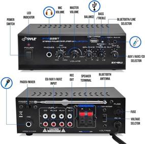 img 3 attached to 🎵 Pyle Bluetooth Mini Blue Series Home Audio Amplifier - Compact Desktop Home Theater-Stereo Amplifier Receiver with USB Charge Port - Pager & Mixer Karaoke Modes - Mic Input (40 Watt x 2) - PTA22BT: The Perfect Amplifier for Home Audio and Karaoke Entertainment