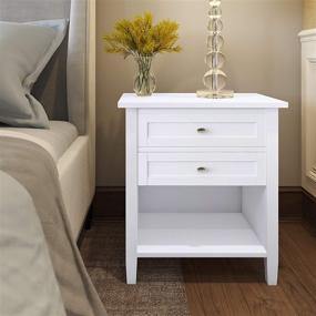 img 3 attached to 🌙 SimpliHome Warm Shaker 24" White Solid Wood Nightstand - Rustic Bedroom Bedside Table with Storage