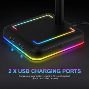 img 1 attached to 🎧 TEEDOR RGB Геймерская подставка для наушников: 2 порта USB-зарядки и 10 режимов подсветки для настольного компьютера, наушников и аксессуаров для игр