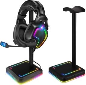 img 4 attached to 🎧 TEEDOR RGB Геймерская подставка для наушников: 2 порта USB-зарядки и 10 режимов подсветки для настольного компьютера, наушников и аксессуаров для игр