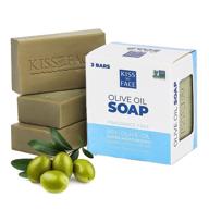 🌿 kiss my face 3 pack pure olive oil vegan bar soap - 3 ingredient non-gmo bars for men and women (12oz total) logo