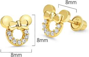 img 3 attached to 🐭 Baby Girls' Sterling Silver Post Earrings: 14k Gold Plated Brass Mouse Design with Cubic Zirconia Accents and Screwback Closure