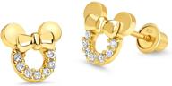 🐭 baby girls' sterling silver post earrings: 14k gold plated brass mouse design with cubic zirconia accents and screwback closure logo