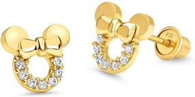 img 4 attached to 🐭 Baby Girls' Sterling Silver Post Earrings: 14k Gold Plated Brass Mouse Design with Cubic Zirconia Accents and Screwback Closure