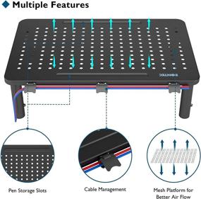 img 1 attached to 2-Pack Monitor Stand Riser with Pen Holder, Adjustable Height Ergonomic Metal Laptop Stand, Cable Management, Ideal Computer Stand for Laptop, iMac, PC, Printer, 14.5 inches, Black