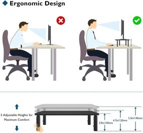 img 2 attached to 2-Pack Monitor Stand Riser with Pen Holder, Adjustable Height Ergonomic Metal Laptop Stand, Cable Management, Ideal Computer Stand for Laptop, iMac, PC, Printer, 14.5 inches, Black