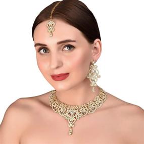 img 3 attached to 💍 Exquisite Bollywood Wedding Designer Jewelry Necklace Set – Touchstone Indian, Intricate Rhinestone Crystal Workmanship in Gold and Silver Tone for Women