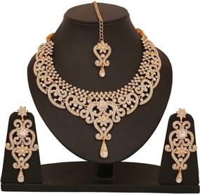 img 1 attached to 💍 Exquisite Bollywood Wedding Designer Jewelry Necklace Set – Touchstone Indian, Intricate Rhinestone Crystal Workmanship in Gold and Silver Tone for Women