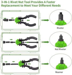 img 2 attached to Инструмент для заклепок Ginour Rivet Nut 3 в 1: набор для установки заклепок с 6 метрическими и SAE мандрилями, 5 головками заклепок, 2 мандрилями для резьбовых отверстий, 50 шт. заклепок, 60 шт. гайок для заклепок - идеально подходит для различных крепежных элементов! (+ чехол для переноски)