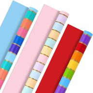 🎁 hallmark reversible wrapping paper bundle - rainbow stripes and solid (3-pack: 75 sq. ft.) for all occasions - easter, mothers day, birthdays, weddings, bridal showers, baby showers & more! logo