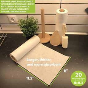 img 3 attached to Zero Waste Kitchen Set: Reusable Paper Towels, 2 Rolls (40 Sheets) for 1 Year + Loofah Sponge + Dish Scrub Brush, Washable, Thick & Super Absorbent Bamboo Paperless Towels - Ideal for Eco-Friendly Living. Perfect Zero Waste Gift!
