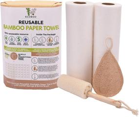 img 4 attached to Zero Waste Kitchen Set: Reusable Paper Towels, 2 Rolls (40 Sheets) for 1 Year + Loofah Sponge + Dish Scrub Brush, Washable, Thick & Super Absorbent Bamboo Paperless Towels - Ideal for Eco-Friendly Living. Perfect Zero Waste Gift!