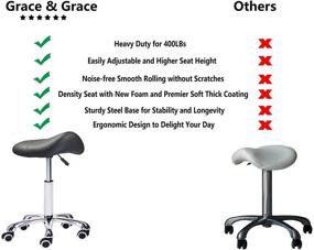 img 3 attached to 🪑 Black Grace & Grace Professional Saddle Stool Series - Hydraulic Swivel Comfortable Ergonomic Design with Heavy-Duty Metal Base for Clinic, Dentist, Spa, Massage Salons, and Studio