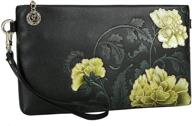 wild world leather wristlet purse: stylish black clutch handbag for women logo