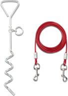 🐶 heavy duty husdow dog tie out cable and stake: rust-resistant 16" spiral stake with 16ft runner leash & chain, ideal for small to medium dogs - perfect for yard, camping, or garden logo