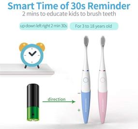 img 2 attached to Powerful Kids Sonic Battery-Powered Toothbrush with Timer - 2 Brush Heads included - Pink Eletric Toothbrush (Ages 3-18)