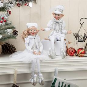 img 2 attached to 🎅 ARCCI 24 Inch Christmas Elves Figurine: Set of 2 White & Silver Posable Elf Christmas Figures - Perfect Xmas Holiday Party Home Decoration