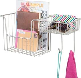 img 4 attached to 📥 mDesign Metal Wire Wall Mount Entryway Storage Organizer Mail Basket Holder with Hooks and Compartments - for Organizing Letters, Magazines, Keys, Coats, Leashes - Satin Finish