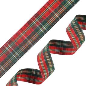 img 1 attached to 🎀 Wigsmart Plaid Ribbon - Christmas Ribbon with Golden Trim, 1 Inch X 20 Yards Spool, Gingham Fabric Ribbon for Crafts & Gift Wrapping - Xmas Red & Green Plaid