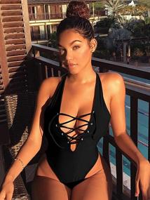 img 3 attached to 👙 ZileZile Women's Sexy Summer Swimsuit - Deep V Neck, Lace Up, Cross Backless, High Waist