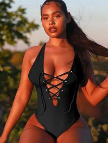 img 1 attached to 👙 ZileZile Women's Sexy Summer Swimsuit - Deep V Neck, Lace Up, Cross Backless, High Waist