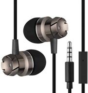 🎧 black metal wired earphones with microphone, in-ear earbuds compatible with mp3 players, tablets, laptops, and other 3.5mm cellphones logo