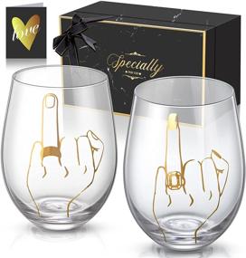 img 4 attached to 💍 GEMTEND Engagement Gifts: Ring Finger Wine Glass for Couples - Funny Wedding & Anniversary Gifts, Just Married Gift, Mr and Mrs, Newlywed, Bridal Shower Gift