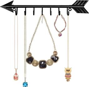 img 4 attached to 🔑 Black Urban Deco Wall Mounted Arrow Jewelry Organizer Key Holder – Metal Necklace Hanging Rack with 7 Hooks for Women and Girls