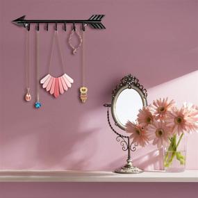 img 1 attached to 🔑 Black Urban Deco Wall Mounted Arrow Jewelry Organizer Key Holder – Metal Necklace Hanging Rack with 7 Hooks for Women and Girls