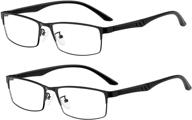 👓 alwaysuv 2 pack blue light blocking reading glasses tr90 black full frame - professer readers glasses for men logo