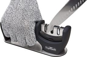 img 4 attached to 🔪 Upgraded TopBlade 3-Stage Kitchen Knife Sharpener: Restore, Sharpen and Polish Steel & Ceramic Blades - Improved Safety & Stability, with Cut-Resistant Glove Included - 2021 Edition