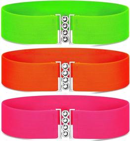 img 4 attached to 🌈 Reviving the 80s: Stylish Neon Elastic Belt with Retro Clasp Buckle for Women & Girls