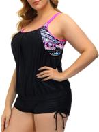 👙 women's plus size striped printed strappy tankini top with shorts two piece swimsuit by hanna nikole logo